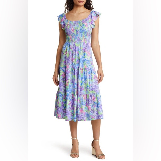 Lilly Pulitzer Jilly Colorful Smocked Dress Xl